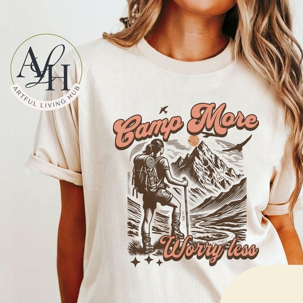 Womens camping shirt, vintage graphics shirt, adventurer gift, comfort colors oversized tee, mountain camp, motivational inspired gift