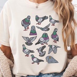 Schönes Tauben-Hemd Ästhetische niedliche Tauben T-Shirt Komfort-Farben Übergroßes Hemd-Sommer-Grafik-T-Stück Vögel Baumwoll-Hemd Spaß-Tauben-T-Stück