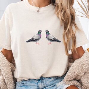 Schönes Tauben-Hemd Ästhetische niedliche Tauben T-Shirt Komfort-Farben Übergroßes Hemd-Sommer-Grafik-T-Stück Vögel Baumwoll-Hemd Spaß-Tauben-T-Stück