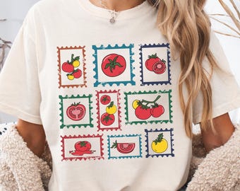 Tomate Briefmarken Komfort Farben Shirt: Cottagecore Garten Tee