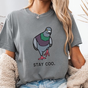 Bleiben Sie Coo Taube-Shirt Ästhetische niedliche Taube TShirt Komfort Farben Übergroße Shirt Sommer Grafik-T-Stück Vögel Baumwoll-Shirt Spaß Taube T-Shirt