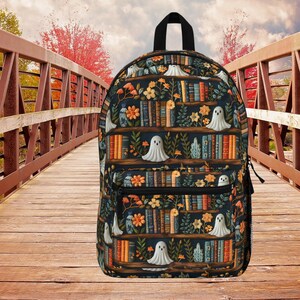 Sac à dos fantômes fleurs sauvages, cadeau pour les amateurs de lecture, sac à dos d'Halloween pour l'école, impression 3D, sac à dos urbain de tous les jours, sac à dos d'automne