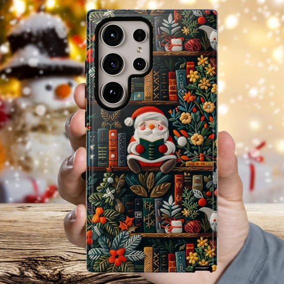 Christmas Santa Bookshelves Phone Case: Gift for Book Lovers