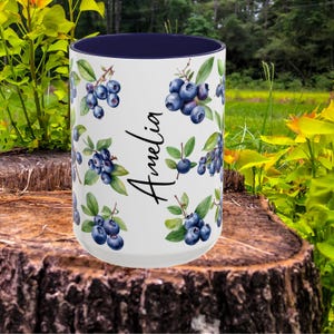 Custom Name Mug Beautiful Aesthetic Blueberry Coffee Tea Mug Personalized Ceramic Mug  Customizable Mug Gift For Nature Lover Berry Cute Cup