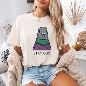 Bleiben Sie Coo Taube-Shirt Ästhetische niedliche Taube TShirt Komfort Farben Übergroße Shirt Sommer Grafik-T-Stück Vögel Baumwoll-Shirt Spaß Taube T-Shirt