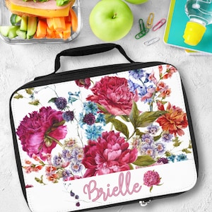 Personalized Watercolor Peony Lunchbox: Floral Coquette Lunch Bag