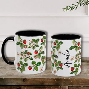 Custom Name Mug Beautiful Aesthetic Strawberry Coffee Tea Mug Personalized Ceramic Mug Customizable Mug Gift For Nature Lover Berry Cute Cup