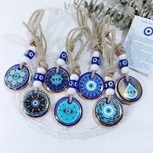 Evil Eye Wall Hanging 5cm Turkish Nazar Charm,Decorated with Gold Edges and Patterns, Beautiful and Luxurious Blue Eye Protection Amulet