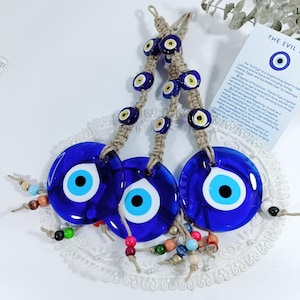 Evil Eye Wall Hanging 9cm with Blue Glass Beads - Turkish Nazar Amulet in Gift Box for Protection and Bohemian Decor Evil Eye Wall Hanging
