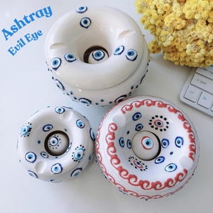 Evil Eye ashtray,Ashtray,Ceramic ashtray, Handmade ceramic ashtrayCeramic ashtray with lid,Ashtray with lid,Turkish ashtray,Turkish pottery