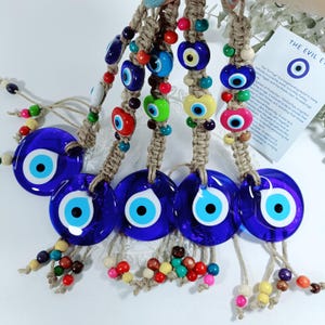 Evil Eye Wall Hanging 7 cm with Colorful Plastic Beads-Turkish Nazar Amulet for Protection and Bohemian Decor, Evil Eye wall hanging boho