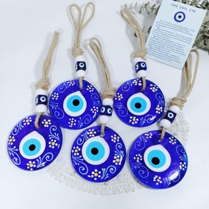 Evil Eye Wall Hanging 9cm with Blue Glass Beads - Turkish Nazar Amulet in Gift Box for Protection and Bohemian Decor Evil Eye Wall Hanging