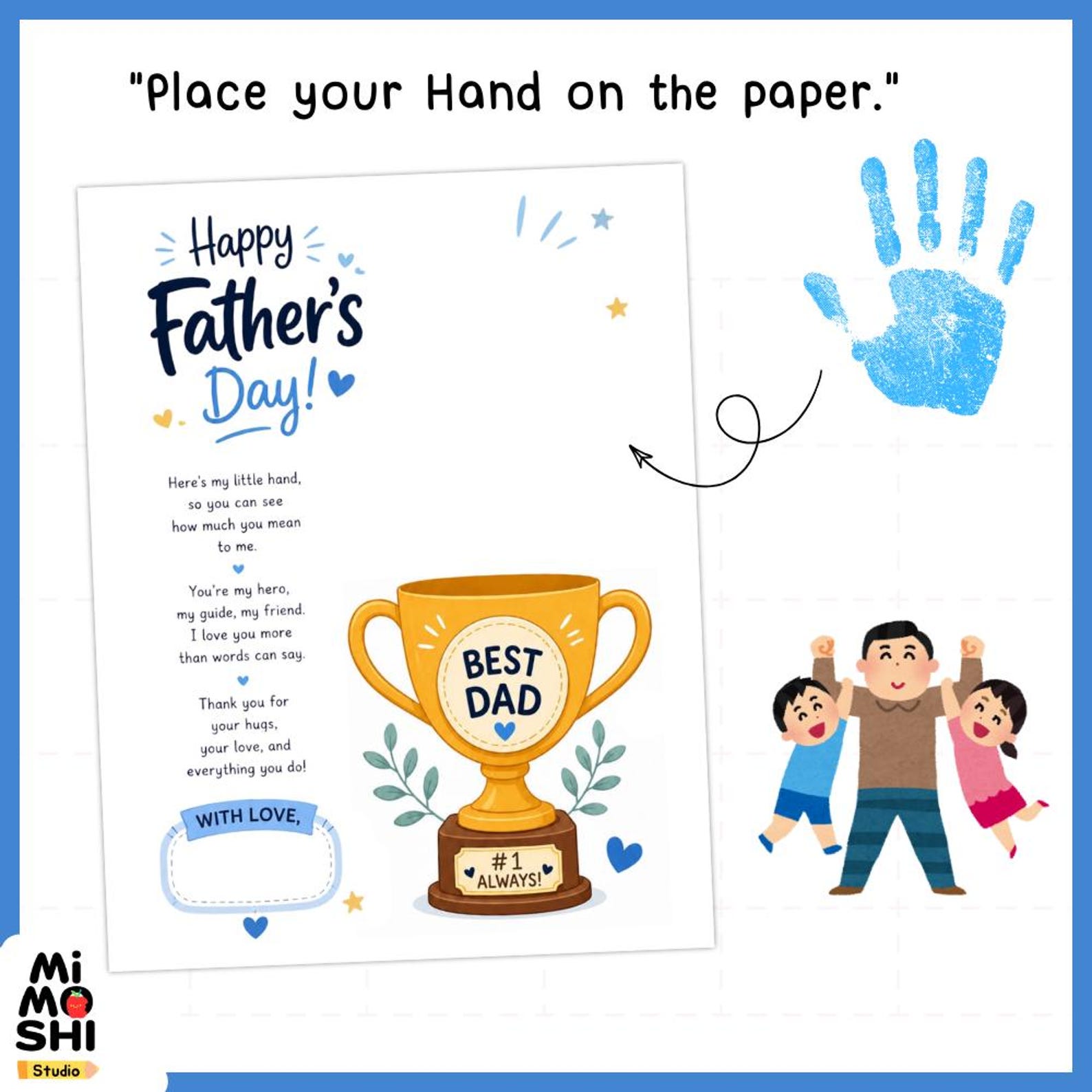 Father’s Day Handprint Craft Printable, Best Dad Trophy Keepsake, Kids ...