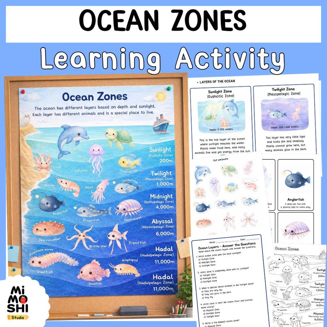 Ocean Zones Learning Activity, Cut and Paste Worksheet, Ocean Layers ...