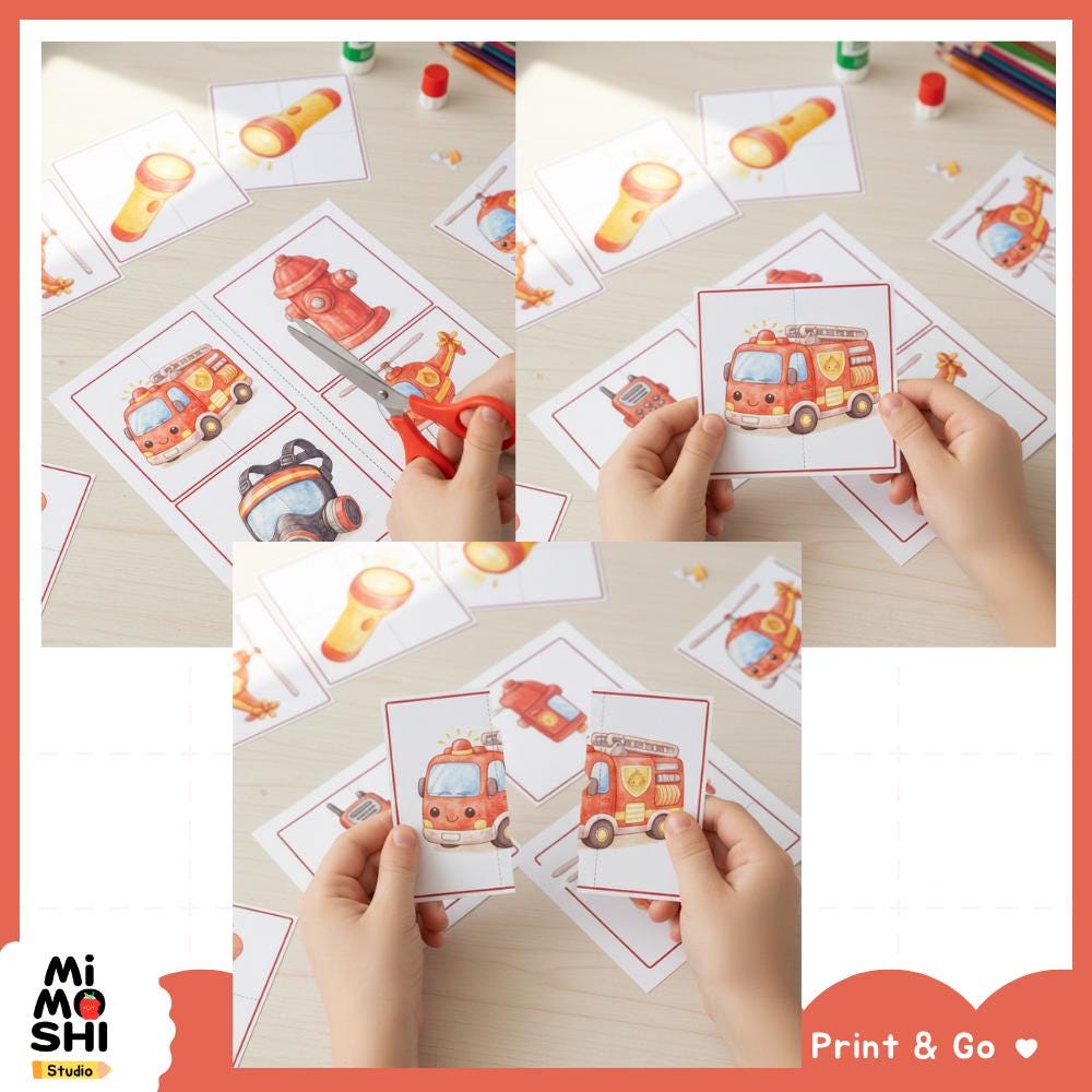 Firefighter Matching Games Cut and Match Activity for Preschool ...