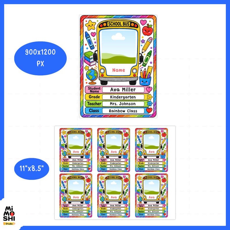 Student Tag Design Back to School Student Name Tag Template Canva Editable Lanyard Badge ...