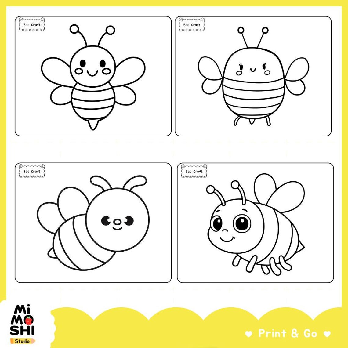Bee Craft Activity for Kids | Printable Torn Paper Mosaic Coloring ...