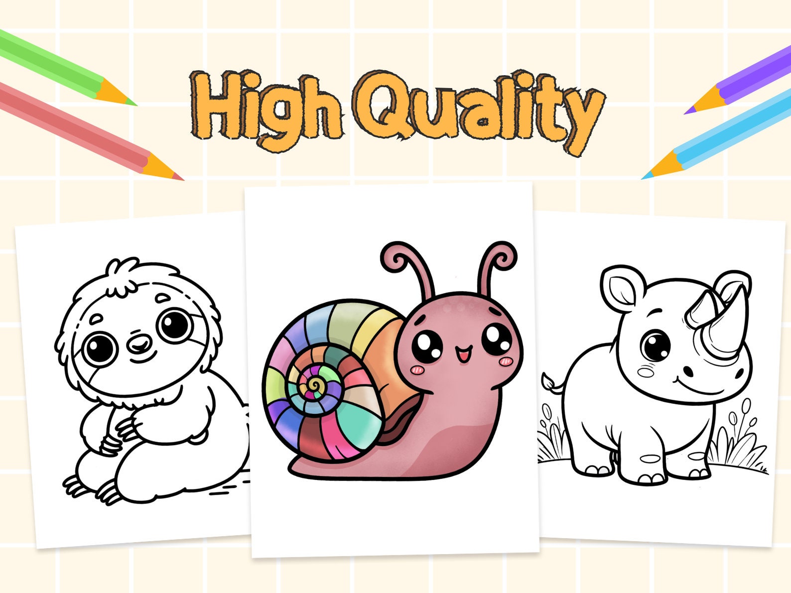 Cute Animals Coloring Book Pages for Kids Coloring Pages, Easy to Color ...