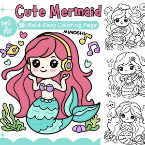Cute Mermaid Coloring Pages | Printable Under the Sea Art Kawaii Ocean ...