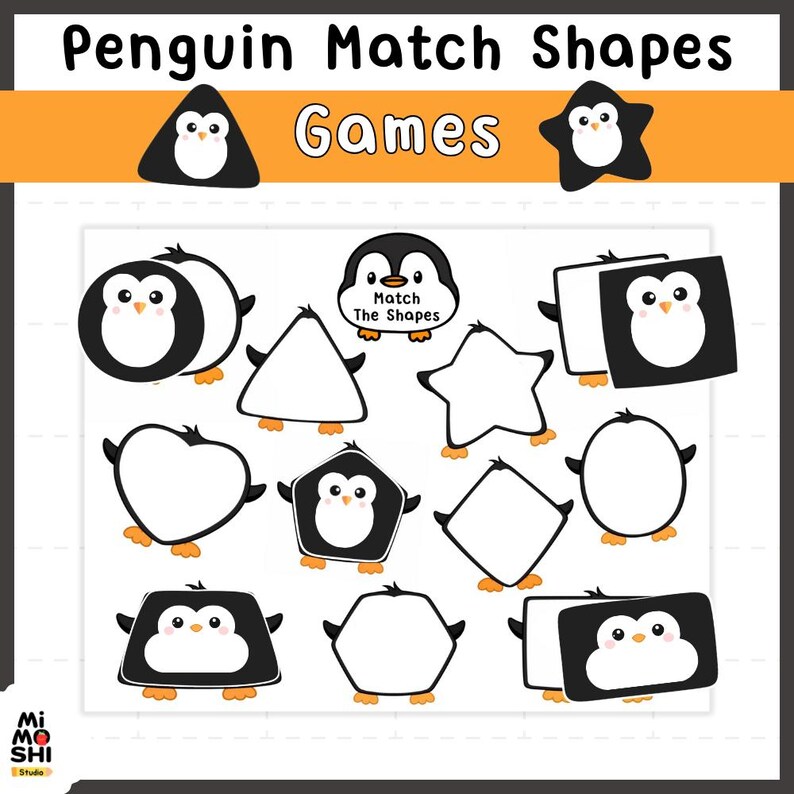 Penguin Match the Shapes | Cut and Paste Shape Matching Worksheets ...