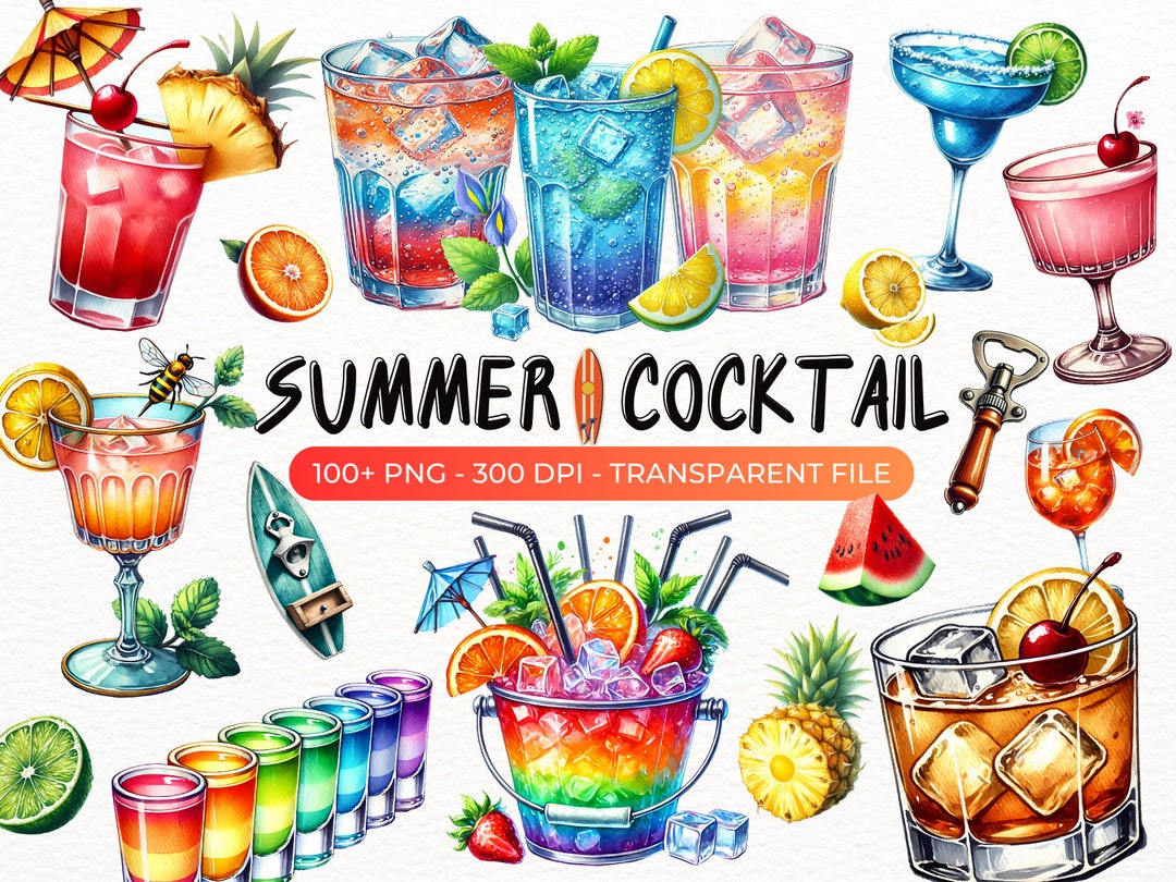 Summer Cocktail Watercolor Clipart,bundle Png,signature Cocktail ...