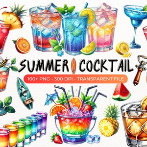 Clipart de acuarela de cóctel de verano, paquete PNG, clipart de cóctel exclusivo, clipart de bebidas, clipart de bebidas alcohólicas, ilustraciones en PNG