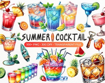 Summer Cocktail Watercolor Clipart,Bundle PNG,Signature Cocktail Clipart, Drinks Clipart, Alcohol Drinks Clipart,Illustrations in PNG