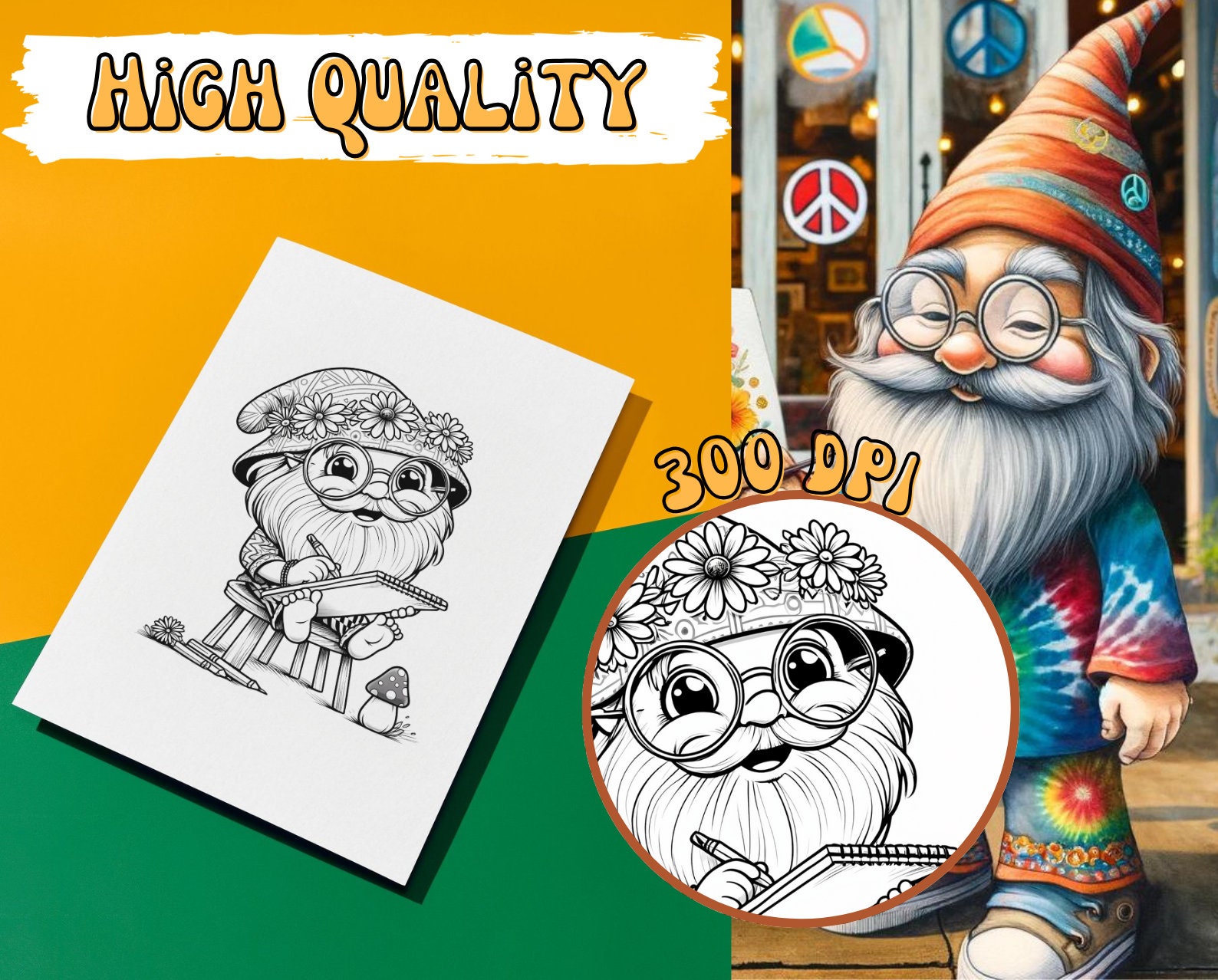 Hippie Gnome Coloring Pages, Adults Kids Instant Download ,printable ...