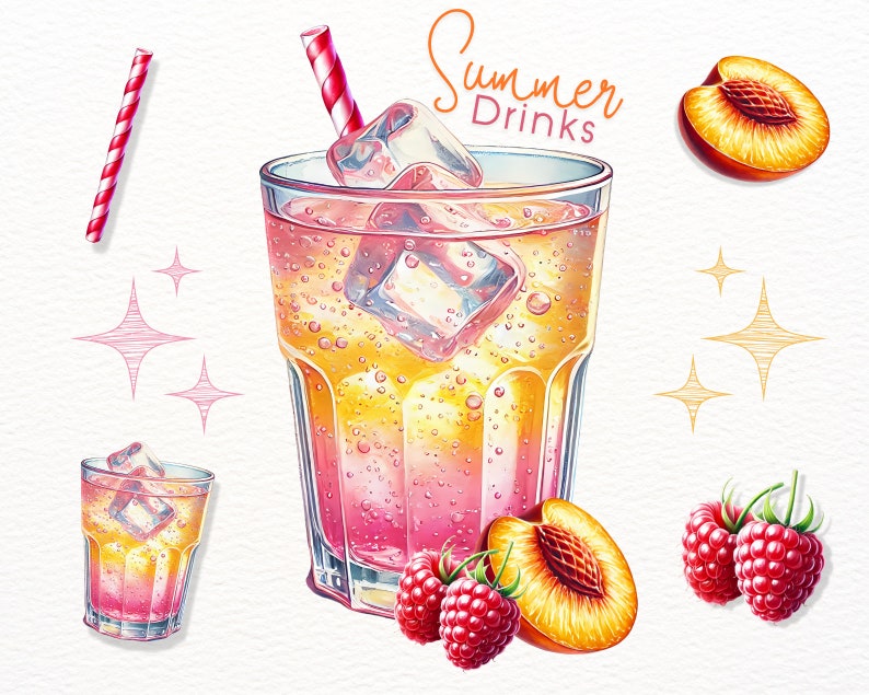 Summer drinks Watercolor Cocktail Clipart,Bundle PNG,Signature Cocktail Clipart, Drinks Clipart, Alcohol Drinks Clipart,Illustrations in PNG