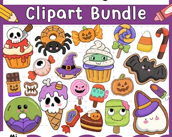 Kawaii Halloween Candy Clipart Bundle: Hand-Drawn Sweets & Treats PNG
