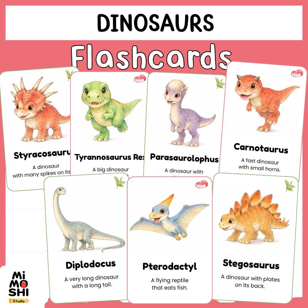 Dinosaur Flashcards Printable | 30 Cute Watercolor Dino Cards ...
