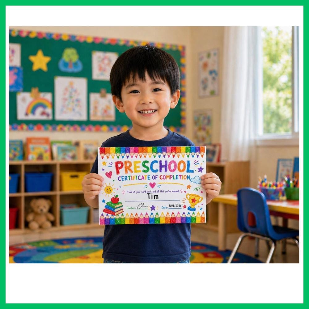 Preschool Certificate of Completion Crayon Style Printable, Kids ...