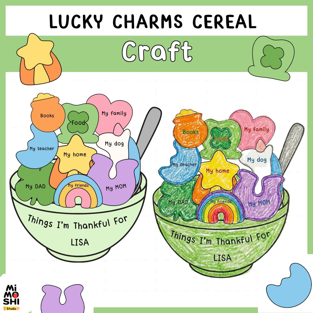 Lucky Charms Cereal Craft | Gratitude Writing Activity (color, B-W ...