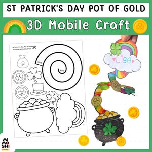 St. Patrick's Day Pot of Gold 3D Mobile Craft | Rainbow Name Activity (Printable)