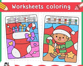 Christmas Color by Number Worksheets | Holiday Coloring Pages (PDF)