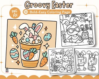 Groovy Easter Coloring Pages: Retro Spring Designs (PNG + PDF)