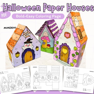 Halloween Paper Houses Magic,Haunted House paper craft activity,Spooky Paper Crafts Printable Coloring Sheets for Kids PDF Instant Download