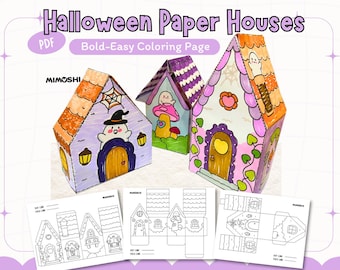 Halloween Paper House Craft: Printable Coloring Activity for Kids (PDF Download)