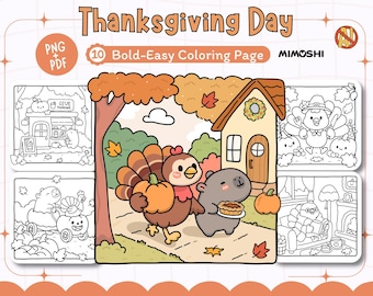 Kleurplaten Thanksgiving, dieren, kalkoen (afdrukbare pdf + png)
