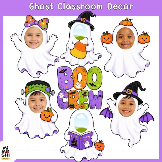 Ghost Halloween Classroom Door Decor, Ghost Photo Craft, BOO CREW Printable, Editable Student Photo, Fall Bulletin Board Decor, Door Decor,