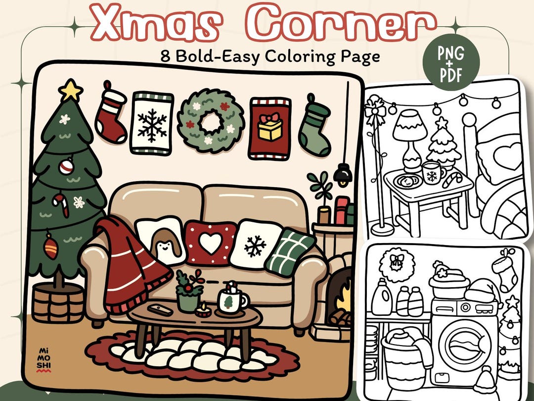 Christmas Coloring Pages Cozy Corner Scenes PNG PDF Etsy Christmas Coloring Pages Cozy Corner Scenes PNG PDF Etsy