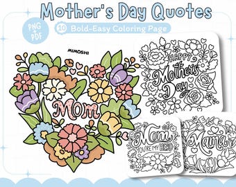 Mother's Day Quotes Coloring Pages: Inspirational Mom Gift (PDF & PNG)
