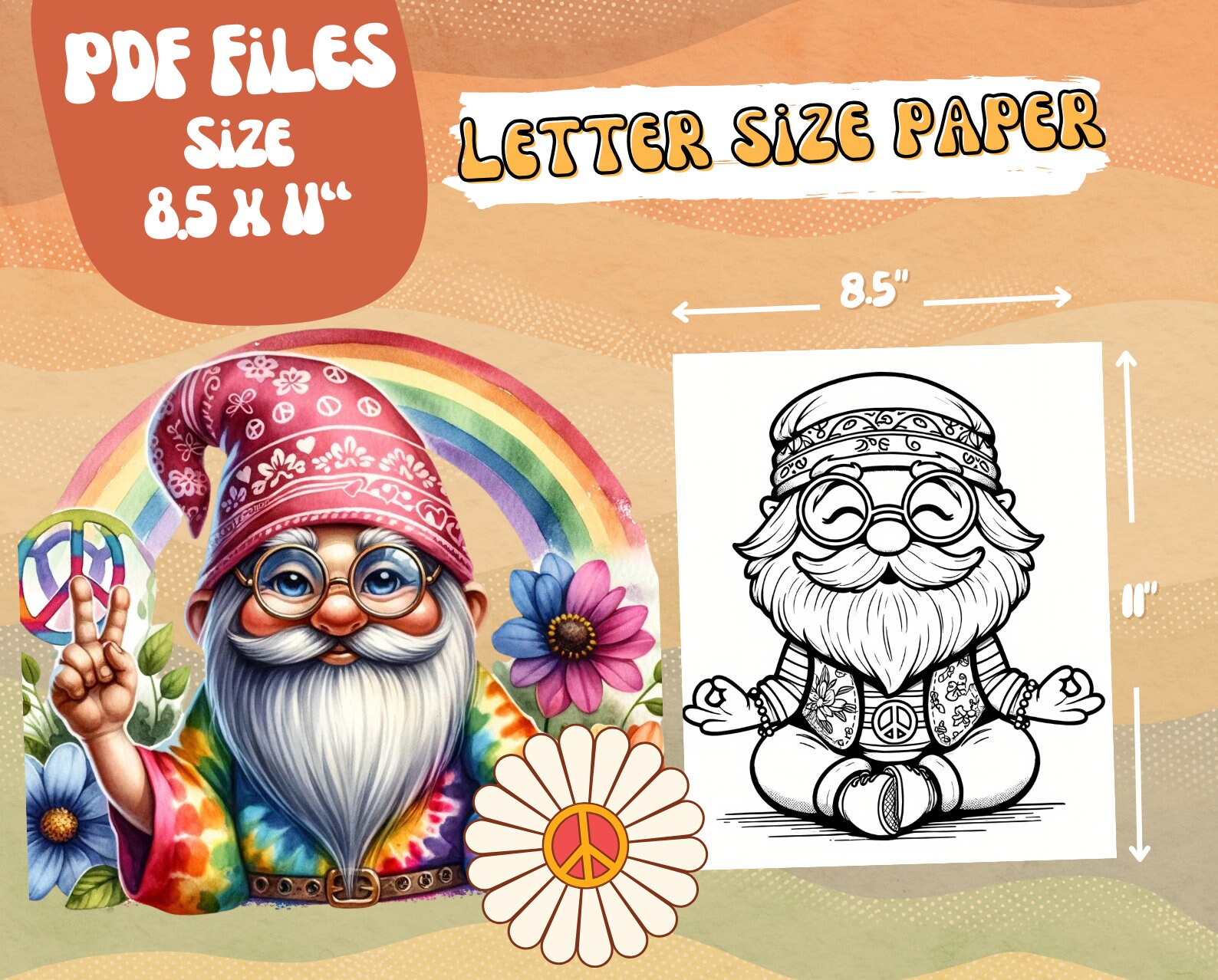 Hippie Gnome Coloring Pages, Adults Kids Instant Download ,printable ...