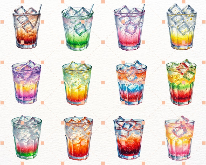 Summer drinks Watercolor Cocktail Clipart,Bundle PNG,Signature Cocktail Clipart, Drinks Clipart, Alcohol Drinks Clipart,Illustrations in PNG