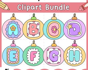 Alphabet Ornament Clipart Bundle: Color & B/W Letters, Classroom Crafts (PNG)
