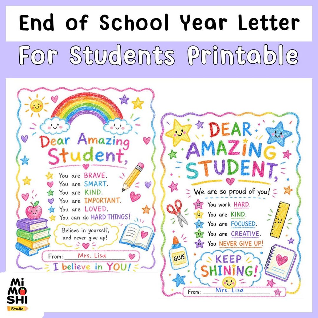 End of School Year Letter for Students Printable, Teacher Appreciation ...