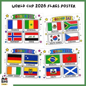 World Cup 2026 Flags Poster Printable, Soccer Flags Wall Art, World Cup Classroom Decor, Country Flags Poster, Educational Learning Activity