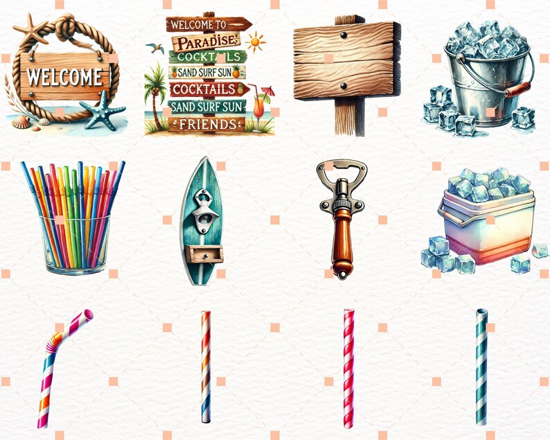 Summer drinks Watercolor Cocktail Clipart,Bundle PNG,Signature Cocktail Clipart, Drinks Clipart, Alcohol Drinks Clipart,Illustrations in PNG