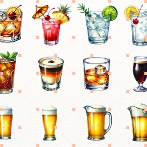 Summer drinks Watercolor Cocktail Clipart,Bundle PNG,Signature Cocktail Clipart, Drinks Clipart, Alcohol Drinks Clipart,Illustrations in PNG