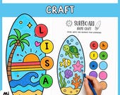 Surfboard Name Craft Coloring Page Summer Activity for Kids Printable Name Craft Worksheet Beach Theme Classroom Activity